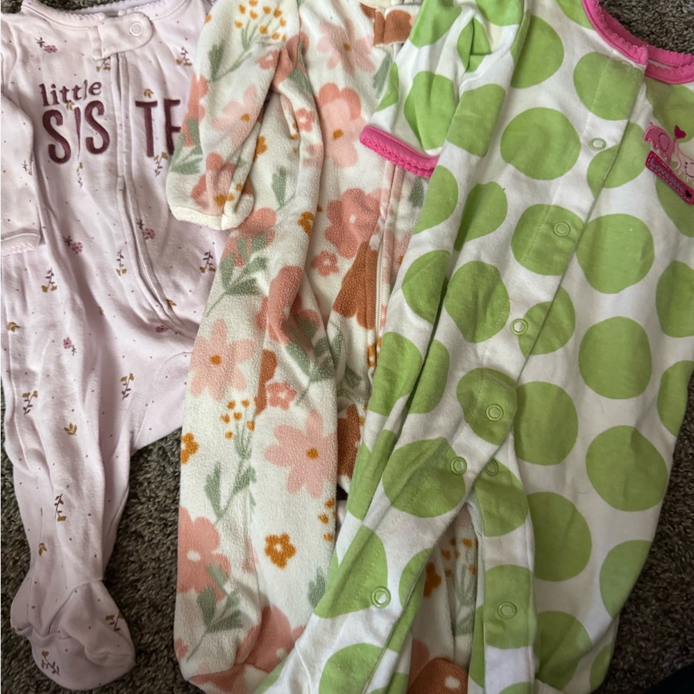 Carter's Pink, Floral, and Green Polka Dot Footies